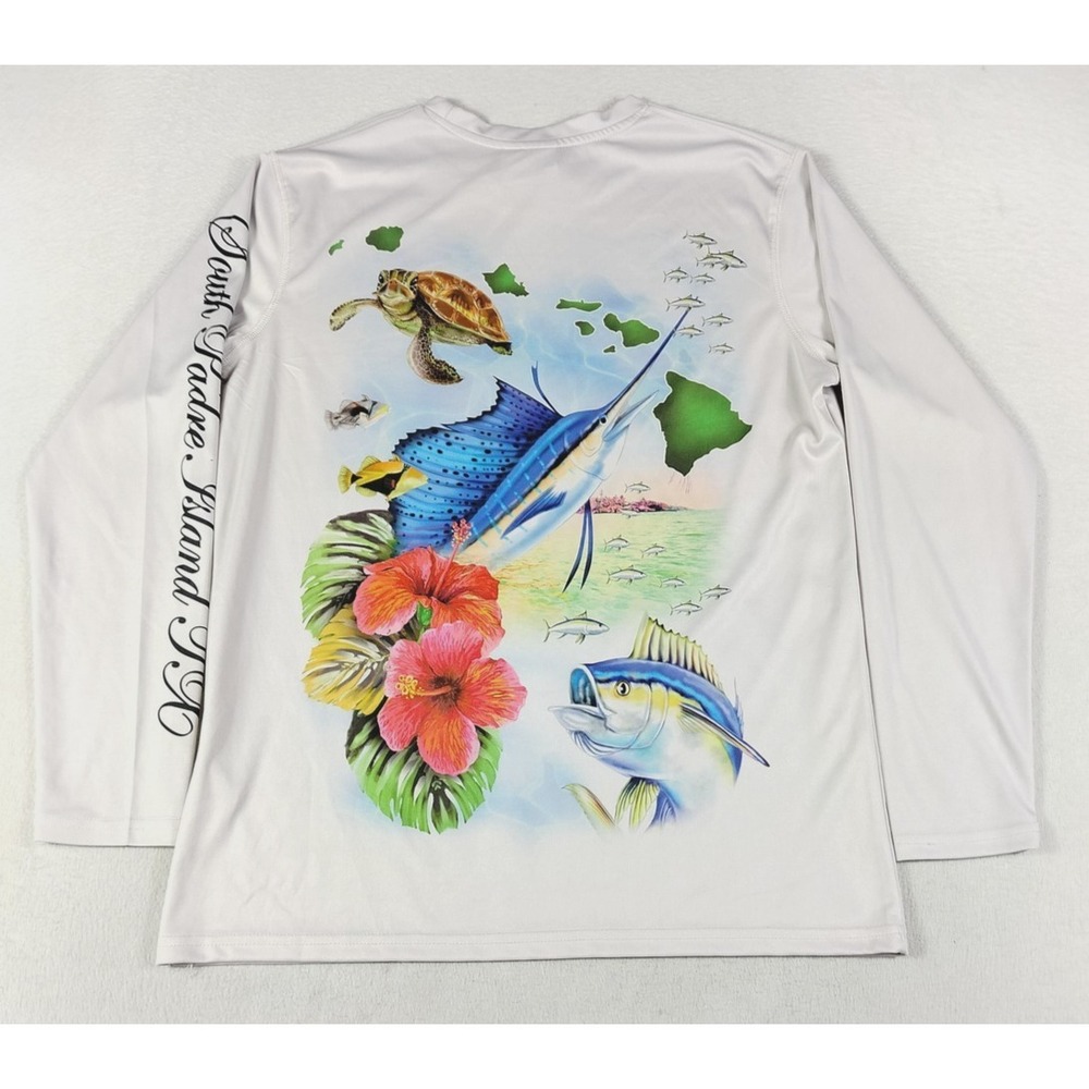 Spicy Tuna Performance Shirt Mens Small White South Padre Island Graphic Fishing